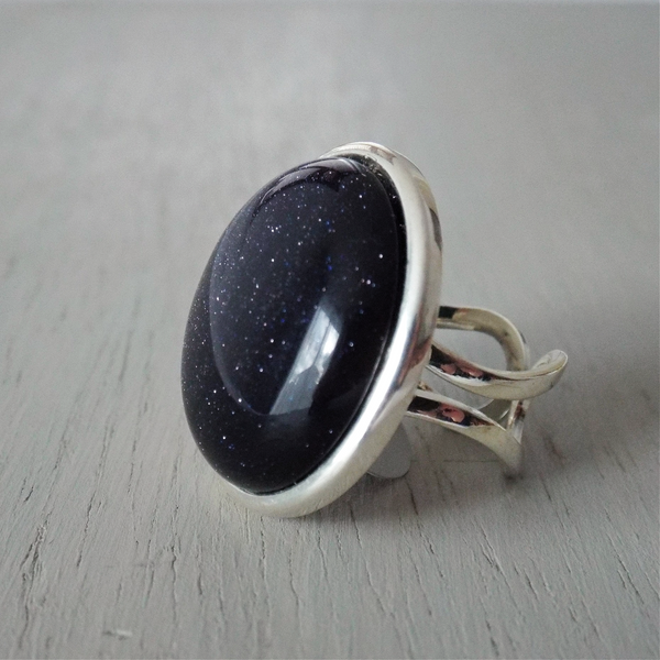 25mm blue goldstone gemstone adjustable ring