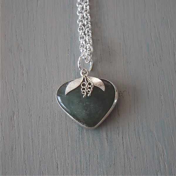 Pendant - large silver-wrapped jade gemstone heart