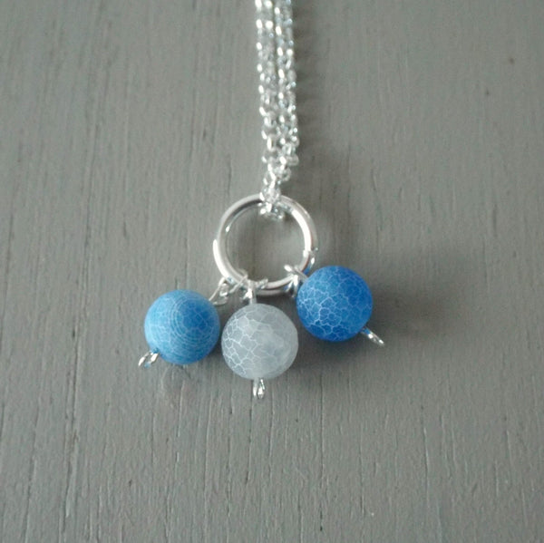 Blue - white crackle agate gemstone pendant