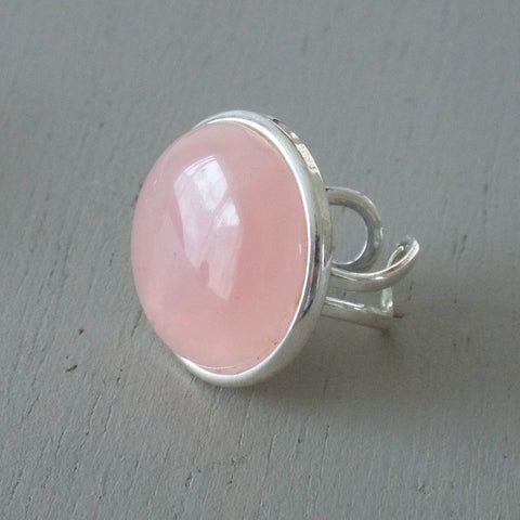 25mm Rose quartz gemstone adjustable ring