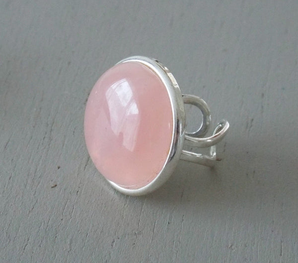 25mm Rose quartz gemstone adjustable ring