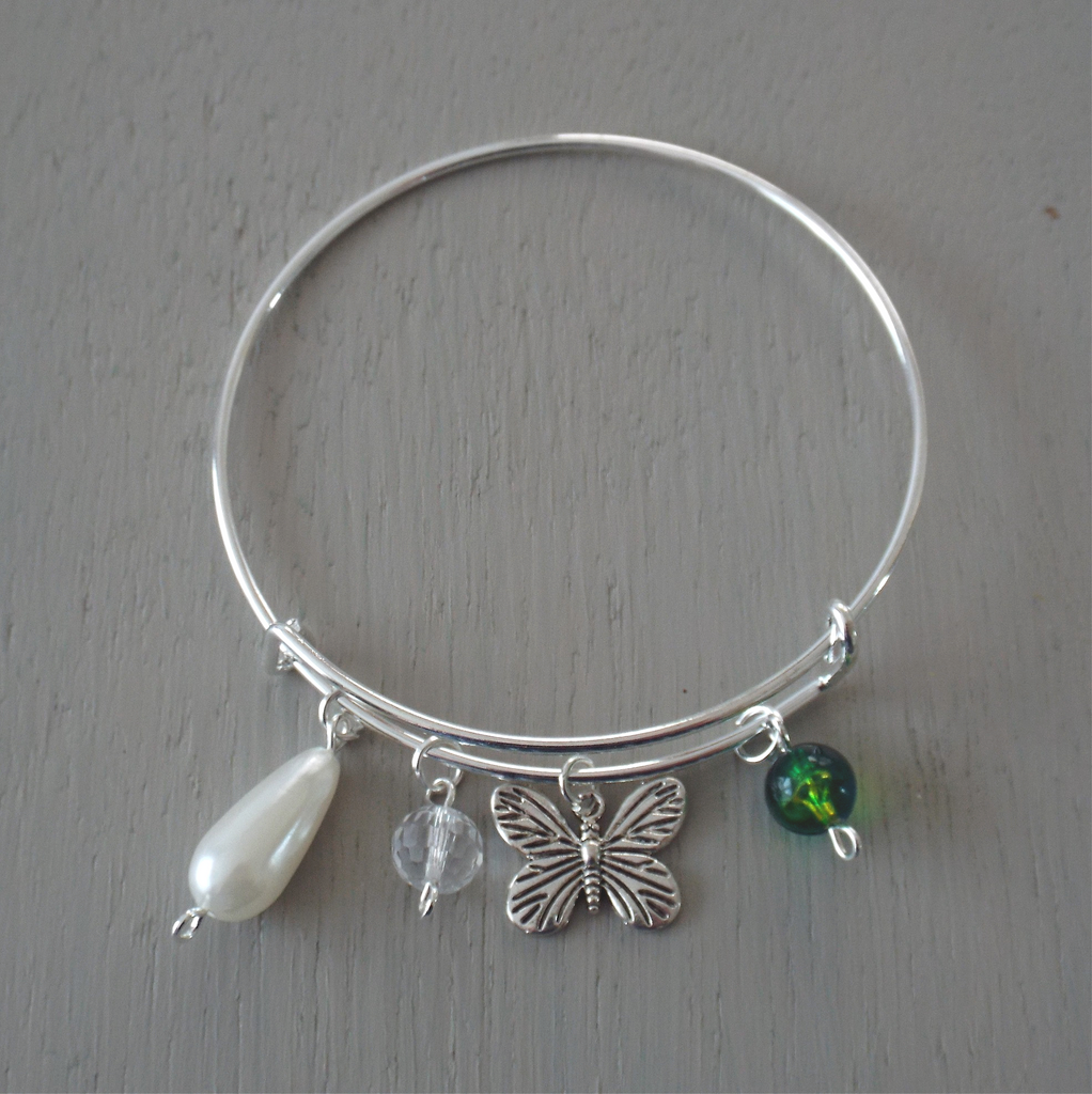 Adjustable silver plated bangle with butterfly charm