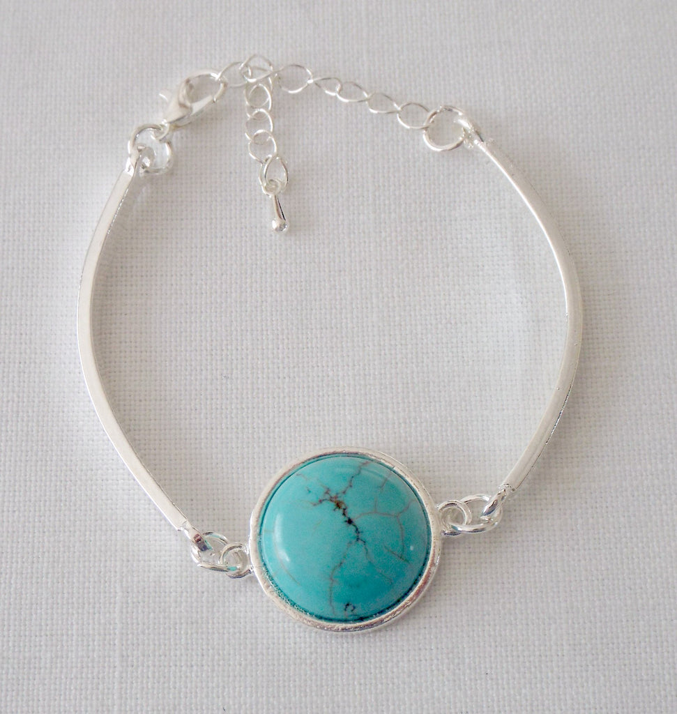Silver plated bar bracelet with 18mm turquoise howlite gem