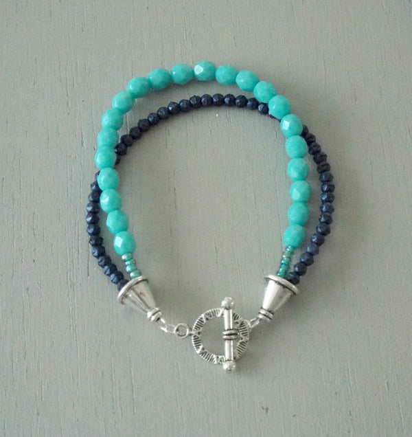 Double strand bracelet with turquoise & midnight blue beads