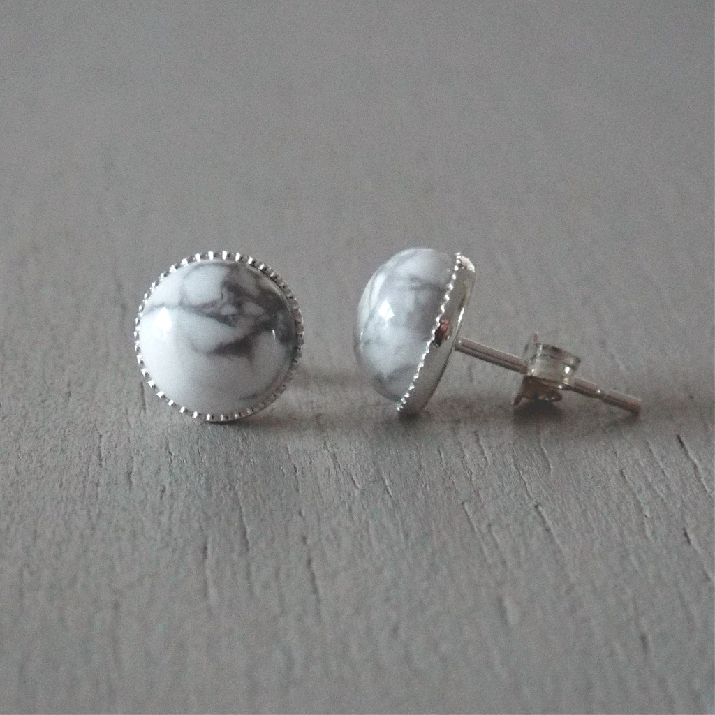 Earrings - sterling silver studs with 8mm white howlite gemstones