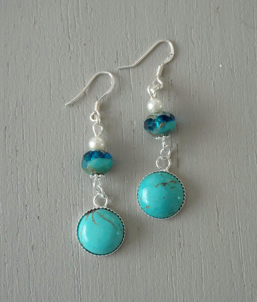 Earrings with 12mm turquoise howlite mini focals, sea green & ivory beads