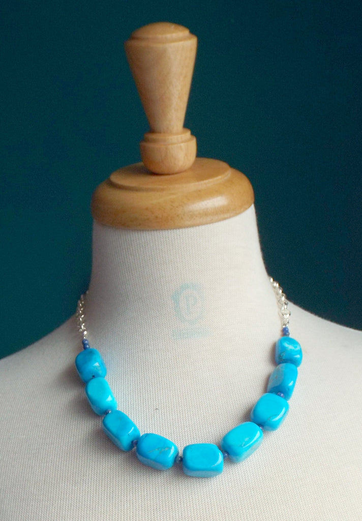 Blue magnesite gemstone nuggets necklace
